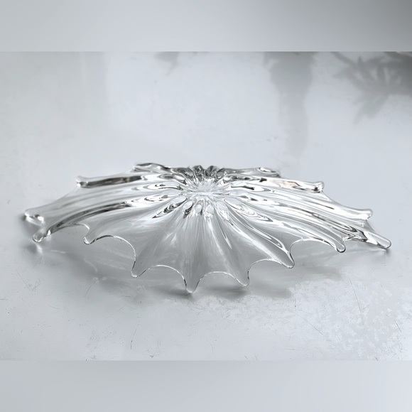 VINTAGE MCM Clear Pulled Glass Bowl Heavyweight Art Glass Unsigned - Picture 13 of 14